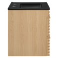 thumbnail image 3 of Wall Mount Sink Vanity Cabinet, Brown Oak Black, Wood, Mid Century Hotel Bedroom Bathroom, Modern Contemporary HB33654, 3 of 9