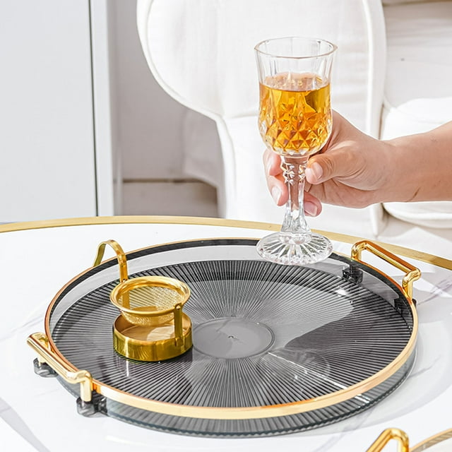 Bandeja Redonda Con Asas Doradas, Diseño Elegante Para Frutas Y Aperitivos, Bandeja De Almacenamiento Para Sala De Estar, Material Ecológico PS