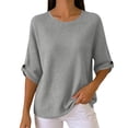 thumbnail image 2 of TGSLY Waffle Knit Tops for Women Lightweight Soft Crew Neck Adjustable Tab Roll-Up 3/4 Sleeve Shirts Relaxed Casual Solid Color Blouses L, 2 of 8