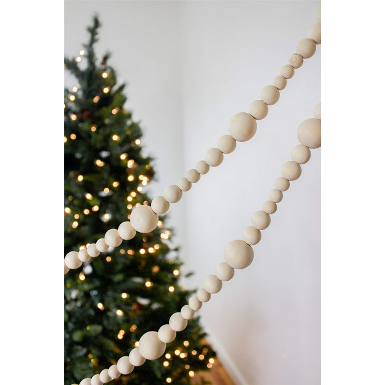 Wooden Bead Garland 7 ft Rustic Farmhouse Decor Natural Wood Christmas Tree  Bead Garland Holiday Decorations Boho Decor String Paintable Dyeable Wooden  Beads Natural 