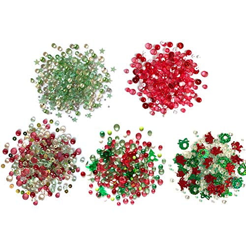 Buttons Galore Sparkletz Embellishments, Iridescent Diamonds, Half Pearls, Sequins & Seed Beads for Crafts, Scrapbooks, Card Making & Shaker Crafts-Christmas-50 Grams Total