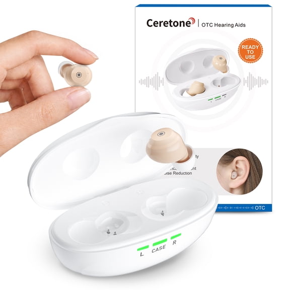 Ceretone Hearing Aids for Seniors Rechargeable with Easy Volume Control, Nearly Invisible OTC In-Ear Hearing Aids, 70 Hour Battery, IP54 Waterproof