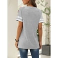 thumbnail image 6 of TEMOFON Color Block T Shirt for Womens Short Sleeve Top Casual Tunic Tops Crew Neck Striped Shirts White Tee 2025, 6 of 6