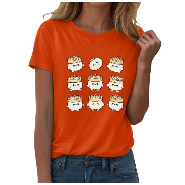 DXOUPM T-Shirts pour Femmes Mignon Imprimé Boulette Col Rond Manches Courtes Hauts d'Été Doux