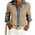 thumbnail image 2 of fheaev Denim Patchwork Button Down Shirts for Women Dressy Loose Long Sleeve Lapel Colorblock Business Casual Blouse, 2 of 5