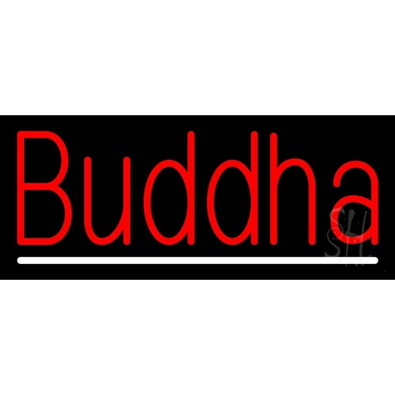 Red Buddha With Line LED Neon Sign 10" Tall x 24" Wide - inches Black Square Cut Acrylic Backing, with Dimmer - Premium built indoor Sign for Home décor, Event, Religious place, Store interior.