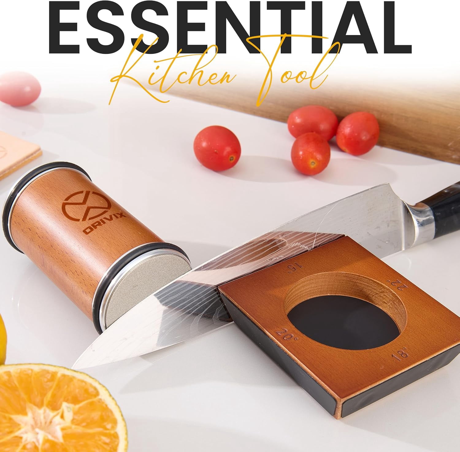 Rolling Knife Sharpener Kit with Magnetic Base and Extended Wooden Roller for Professional Sharpening