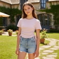 thumbnail image 3 of Kids Shirt Girls Red T Shirt Atheltic Shirt Slim Fitted Side Drawstring Summer Outfits for Girls 5-6 Years, 3 of 4