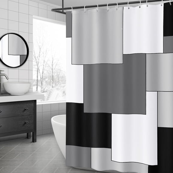 Black and Grey Shower Curtain Mordern Geometric Gray Shower Curtains for Bathroom 72 x 72 Inches