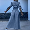 thumbnail image 4 of Fartey Denim Dresses for Women 2025 Elegant Casual Button Down Maxi Dress Summer Split Tie Short Sleeve V Neck Dress High Waist Jean Dress Blue S-XL, 4 of 8