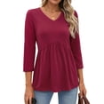 thumbnail image 2 of MOSHU V Neck Womens Tops 3/4 Length Sleeve Tops for Women Babydoll Tunic Dressy Casual Womens Blouses, 2 of 10