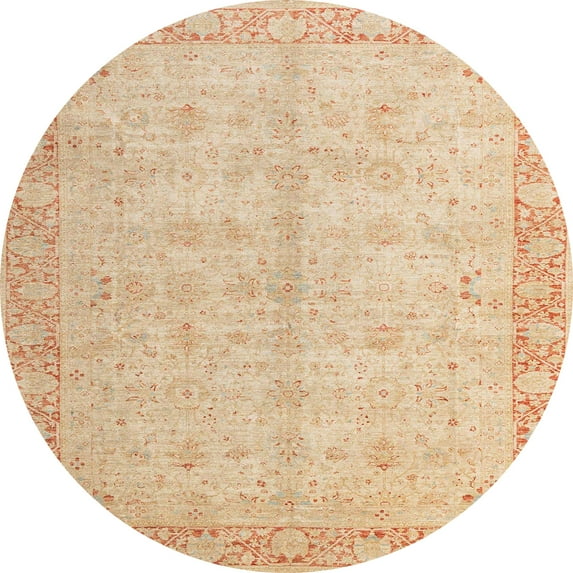 Ahgly Company Indoor Round Abstract Brown Gold Oriental Area Rugs, 6' Round