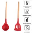 thumbnail image 3 of Kitchen Cooking Utensils Set, 2 pcs , Wooden Handle Heat Resistance Silicone Spatula Spoon Kitchen GadgetsSoup spoon + shovel (red), 3 of 5