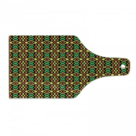 

Kente Pattern Cutting Board Exotic Vertical Borders from Angola Nigeria Cultures Print Decorative Tempered Glass Cutting and Serving Board Wine Bottle Shape Multicolor by Ambesonne
