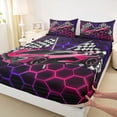 thumbnail image 4 of Erosebridal Racing Car Full Size Sheets for Kids Boys, Gradient Pink Honeycomb Bed Sheets, 1 Flat Sheet, 1 Fitted Sheet and 2 Pillowcases, 4 of 5