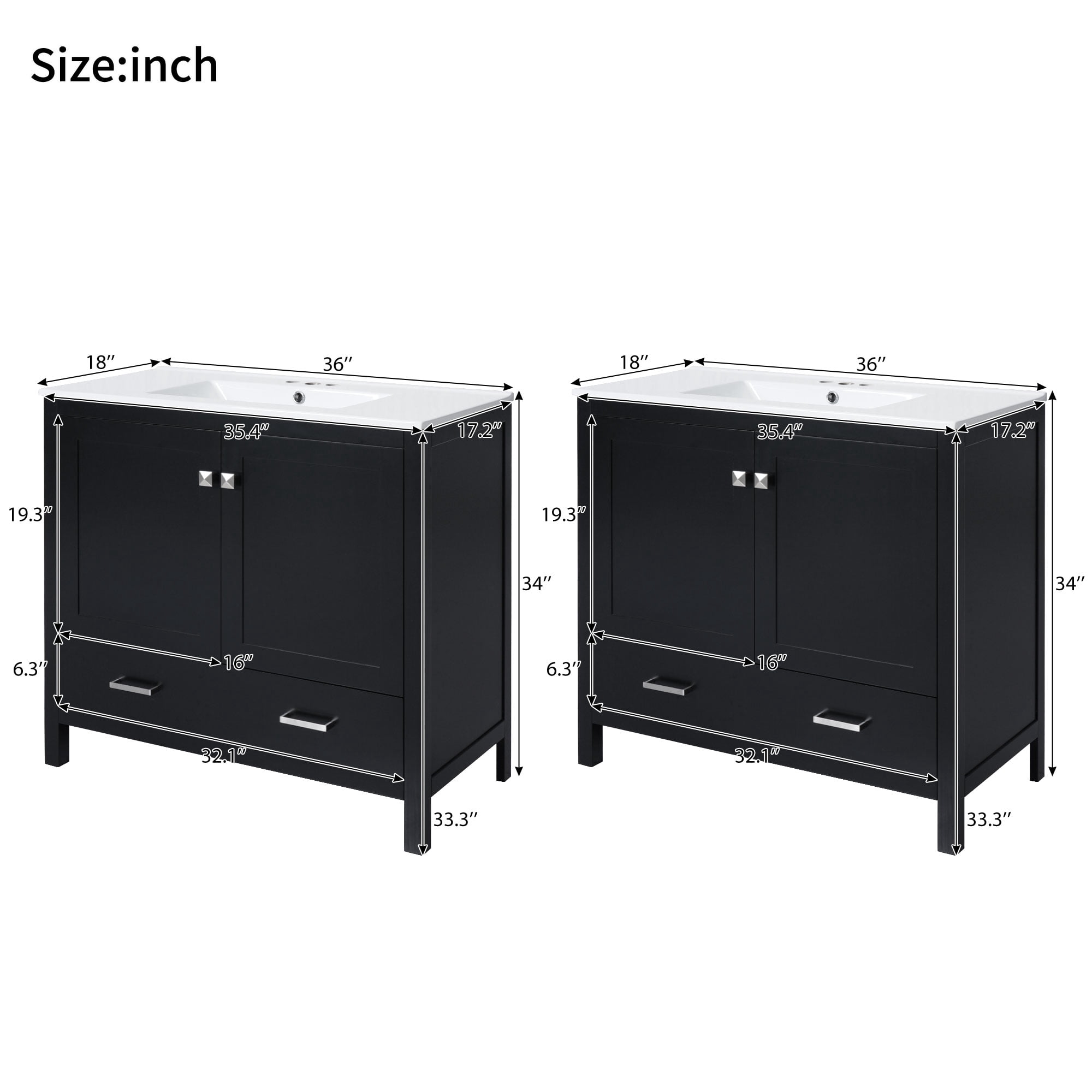 Harper & Bright Designs 72" Black Bathroom Vanity Sink Combo with Soft-Close Doors, Bathroom Floor Cabinet with Storage
