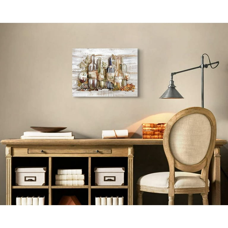 Kitchen Art Wall Decor Neutral Wine Glasses Wall Art Large Canvas Art for  Dining Room Farmhouse Decorations Retro Paintings Mid Century Wall Pictures