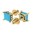 thumbnail image 2 of 14K Solid Gold Screw Back Stud Earrings for Women | 4 cttw Princess Cut Simulated Turquoise | Yellow Gold, 2 of 5