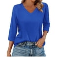 thumbnail image 2 of Bovemsi Womens Tops 3/4 Length Sleeve V Neck Casual Tunic Tops Basic Shirts Loose Fit Blouse, Blue Women's Summer Short Sleeve T-Shirts, XL, 2 of 5