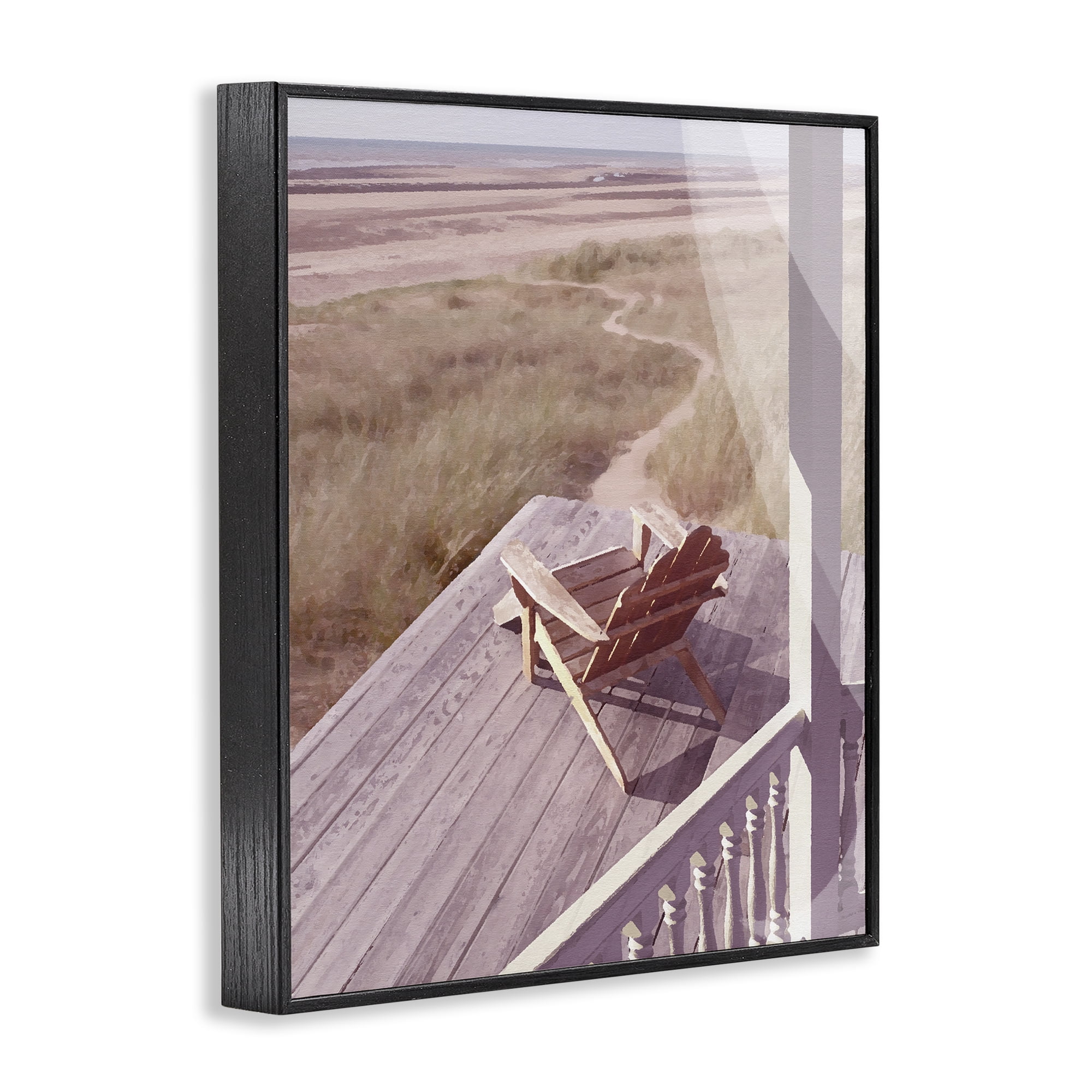 Stupell Industries Hamptons Beach Porch Landscape Painting Black Framed Art Print Wall Art, 24 x 30