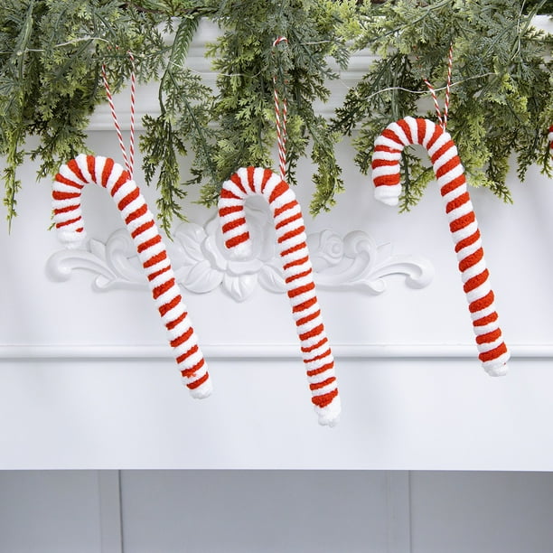 Decoración De Caña Adorno de bastón de caramelo de hilo a rayas rojas y blancas de 18,5 cm (7,28") para decoración navideña (4 unidades) Rkxzt