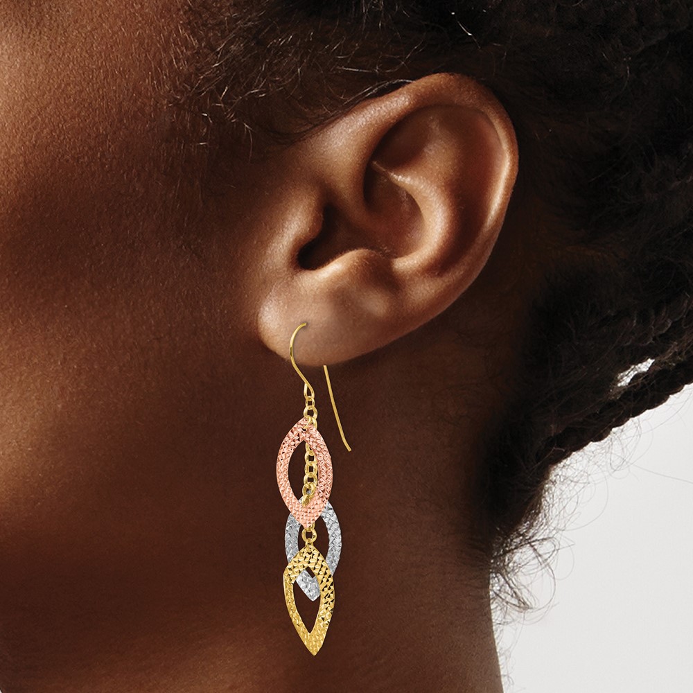Primal Gold 14 Karat Tri-color Diamond-cut Tear Drop Shepherd Hook Earrings