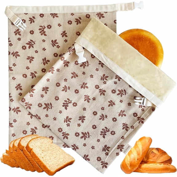VALUNE 2-Pack Reusable Cotton Beeswax Bread Bags, Freezer-Friendly Fresh-Keeping Storage for Sourdough and Homemade Artisan Bread Loaves