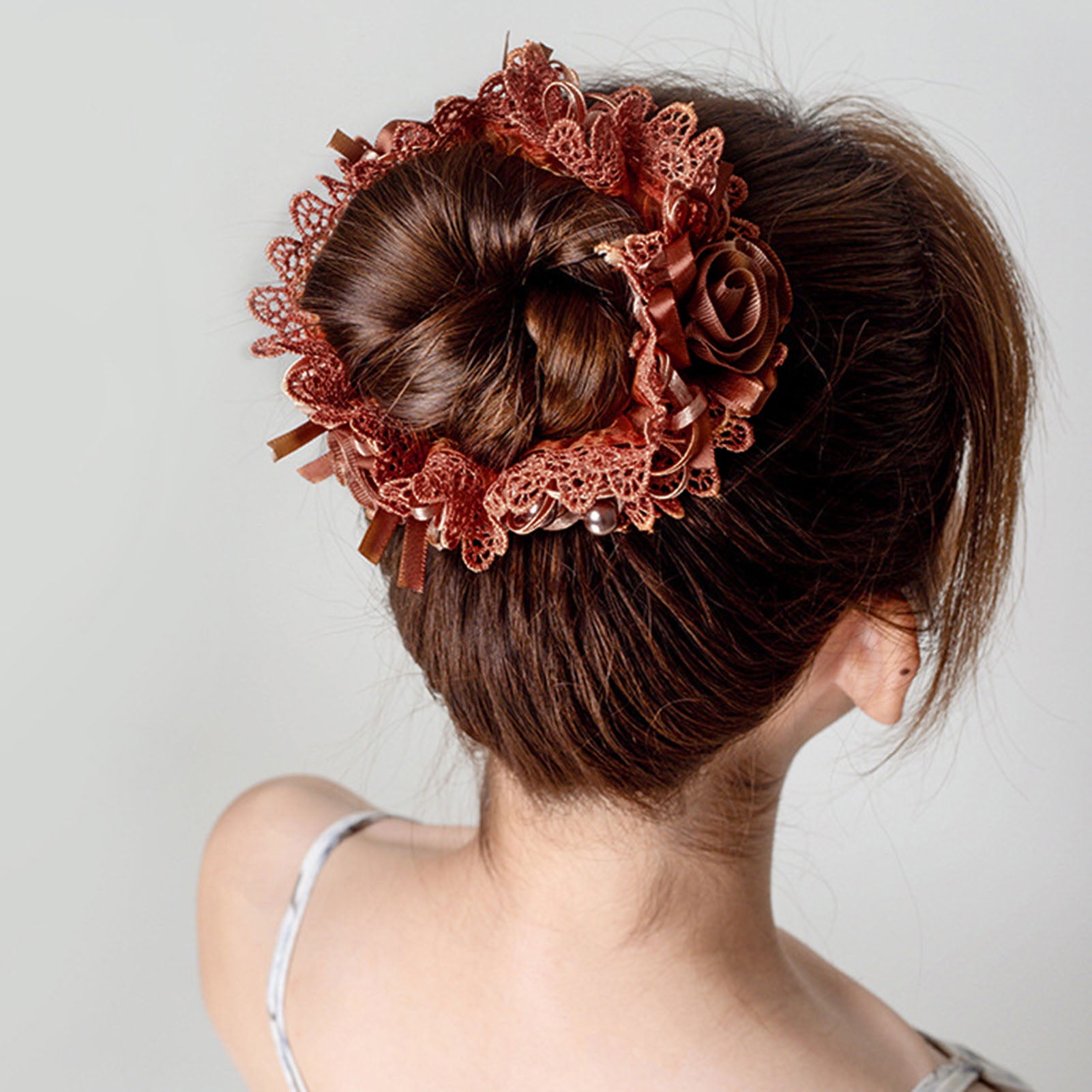 Meidiya 6Pcs Elegant Lace Scrunchies Hair Ties for Women Girls,Stylish Lace Flower Scrunchy Hairtieswith Pearl for Thick Curl Hair Accessories Soft Ropes Ponytail Holder