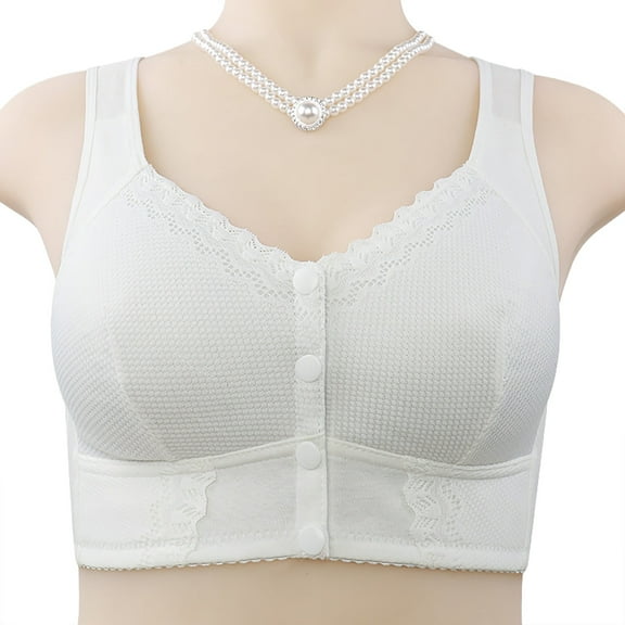 ZAZYULZ Bras for Women Moona Bra for Senior Front Closure Breathable Bra for Seniors Wirefree Bras for Older Women(White,52)