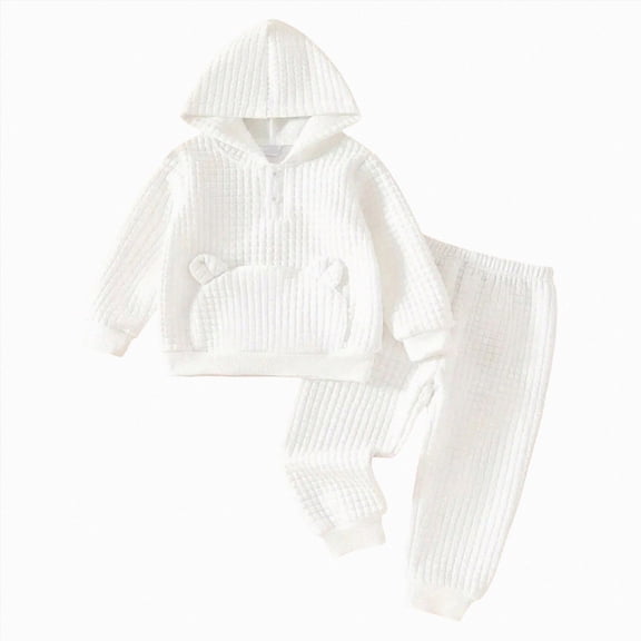 Zuwimk Toddler Boy And Girls Clothes Long Sleeve Hooded Pullover Sweatshirt Pants 2pcs Fall Winter Outfit Set(T036-White)