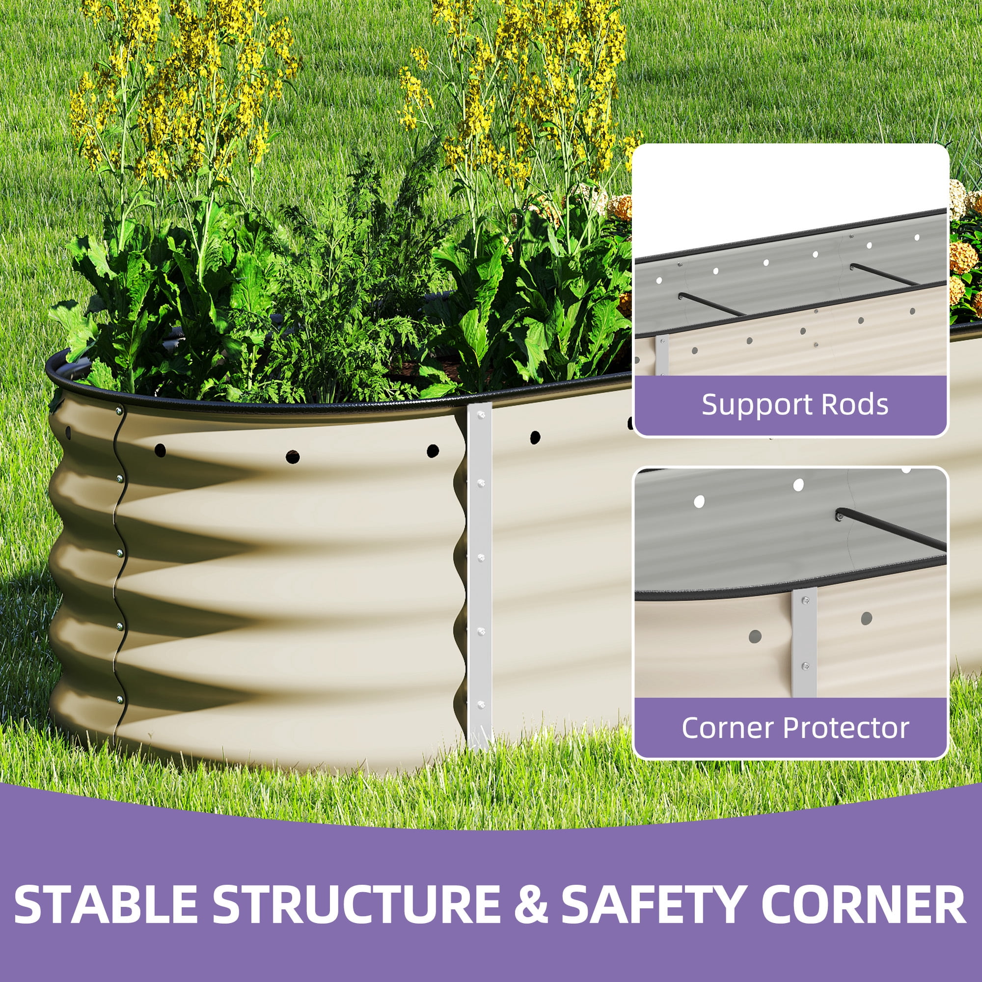 Uforic 8x2x1.5ft 17" Tall 9 in 1 Large Galvanized Metal Raised Garden Bed Kit with Gloves & Safety Rubber, Outdoor Above Ground Planters for Plants Vegetables Flowers, Cream White
