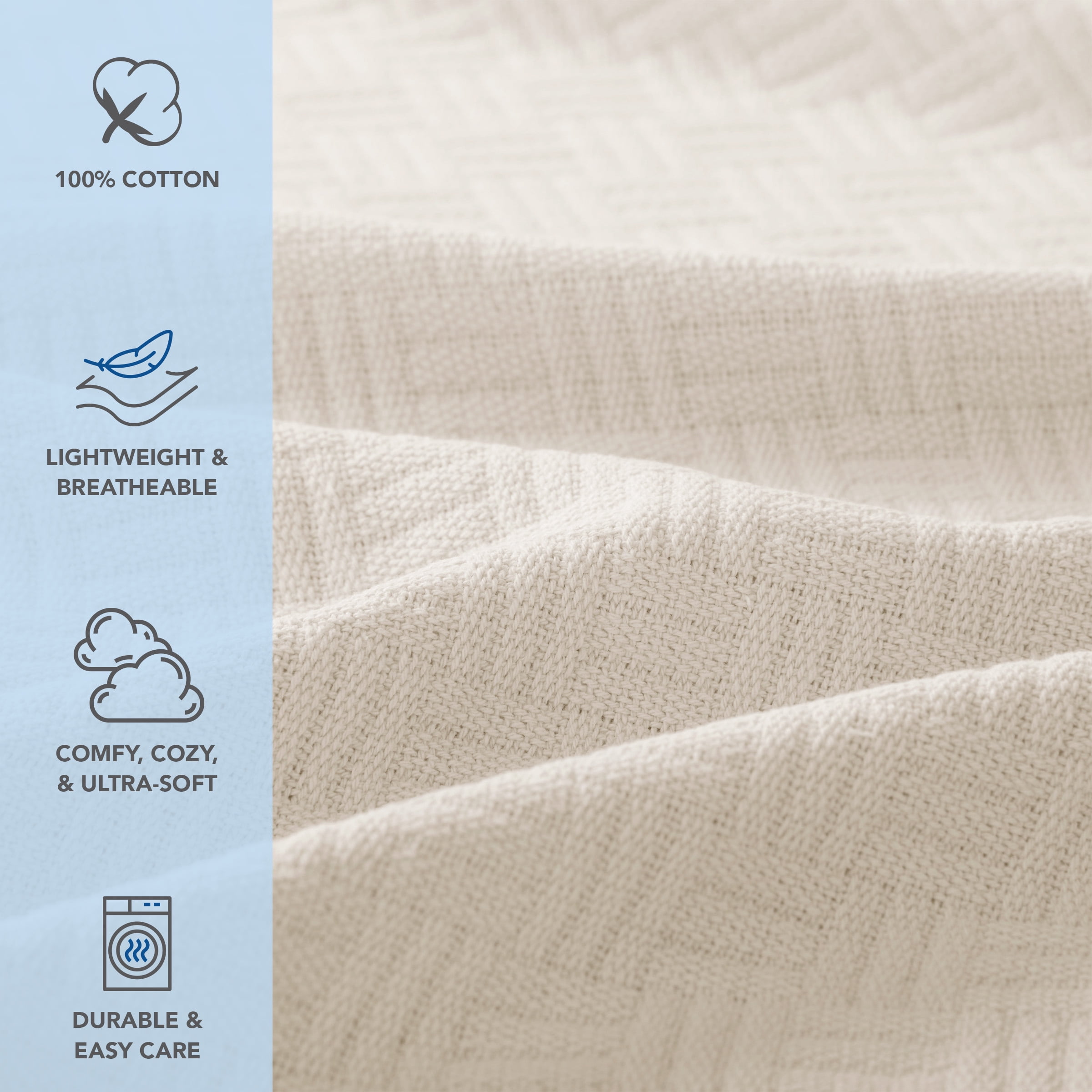 Host & Home 100% Cotton Basketweave Throw, Lightweight Blanket, 300GSM, 50x70, Beige