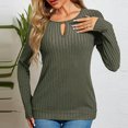 thumbnail image 2 of Olyvenn Stylish Keyhole Neck Sweaters Long Sleeve Shirts for Women Cutout Neck Knit Tunic Slim Fit Winter Spring Lightweight Shirts Army Green 12-14, 2 of 9