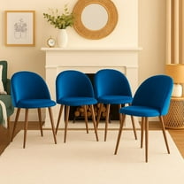 Anchorhome Modern Velvet Dining Chairs Set of 4, Upholstered Accent Side Chairs with Curved Backrest and Wooden Legs, Contemporary Kitchen & Dining Room Furniture, Blue