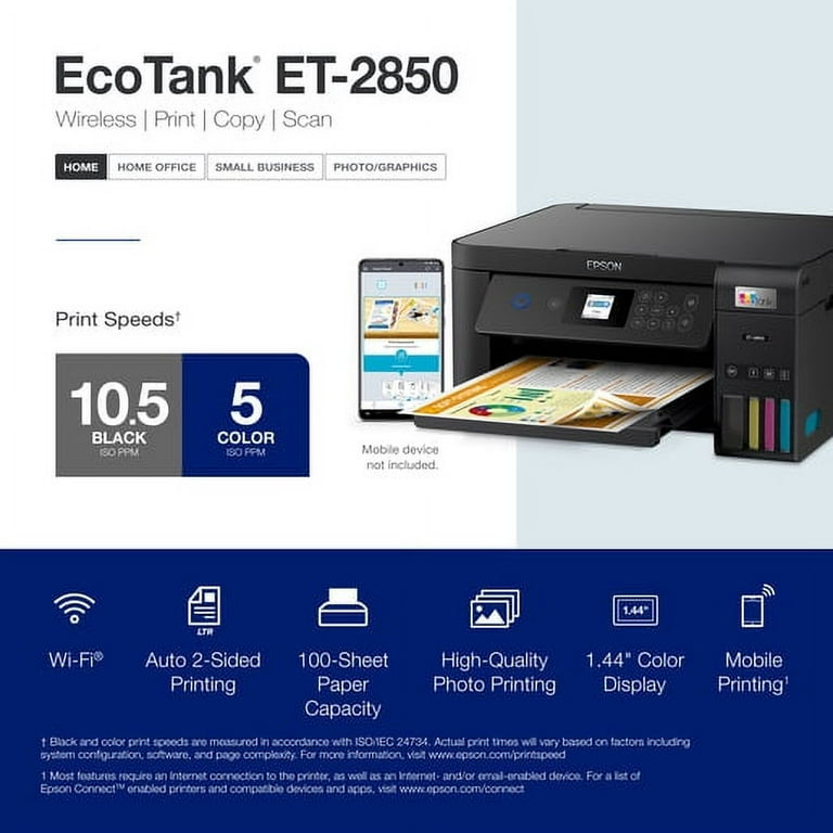 Epson EcoTank ET 2850 Wireless Color All in One Cartridge Free