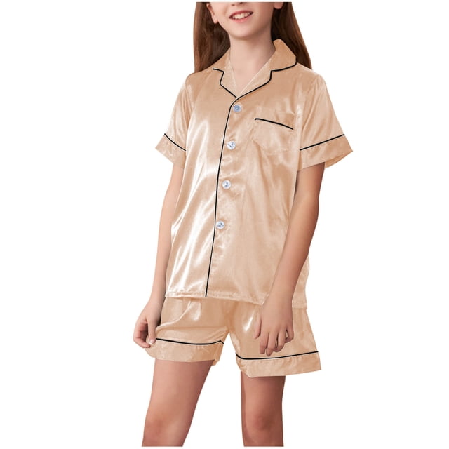 Zpanxa Girls Matching Sets Summer Solid Color Thin Home Clothing with Ruffle Short Sleeve Round Neck Blouses 6-7 Years