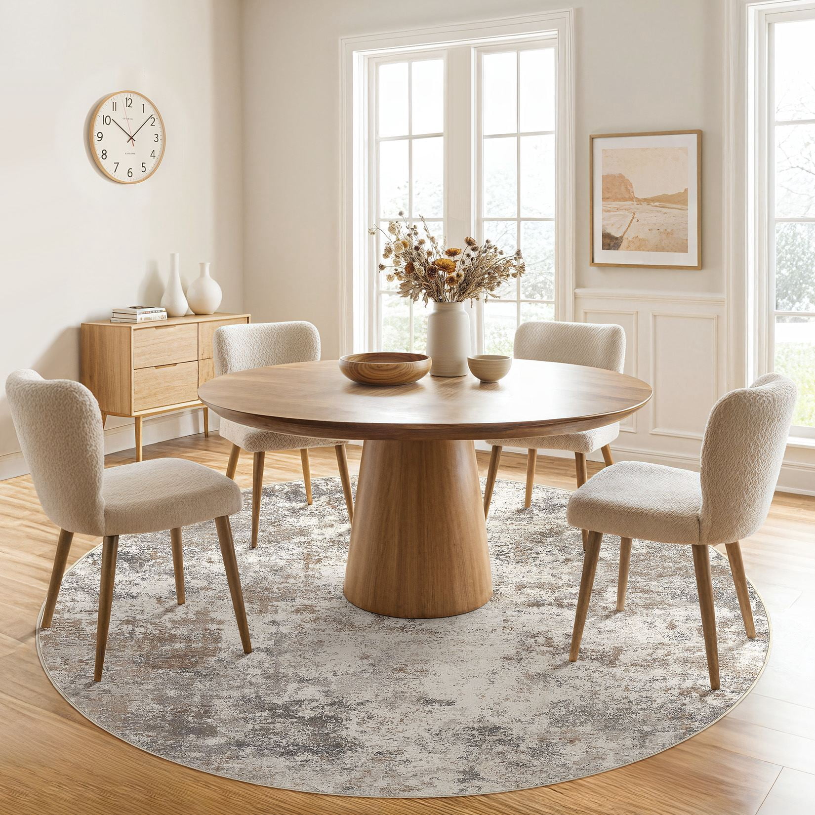 Toyoso 8x8 Round Washable Area Rug Large Abstract Modern Brown Grey Circle Rug Machine Washable Luxury Area Rug For Living Room Dining Room Foyer Home Decor