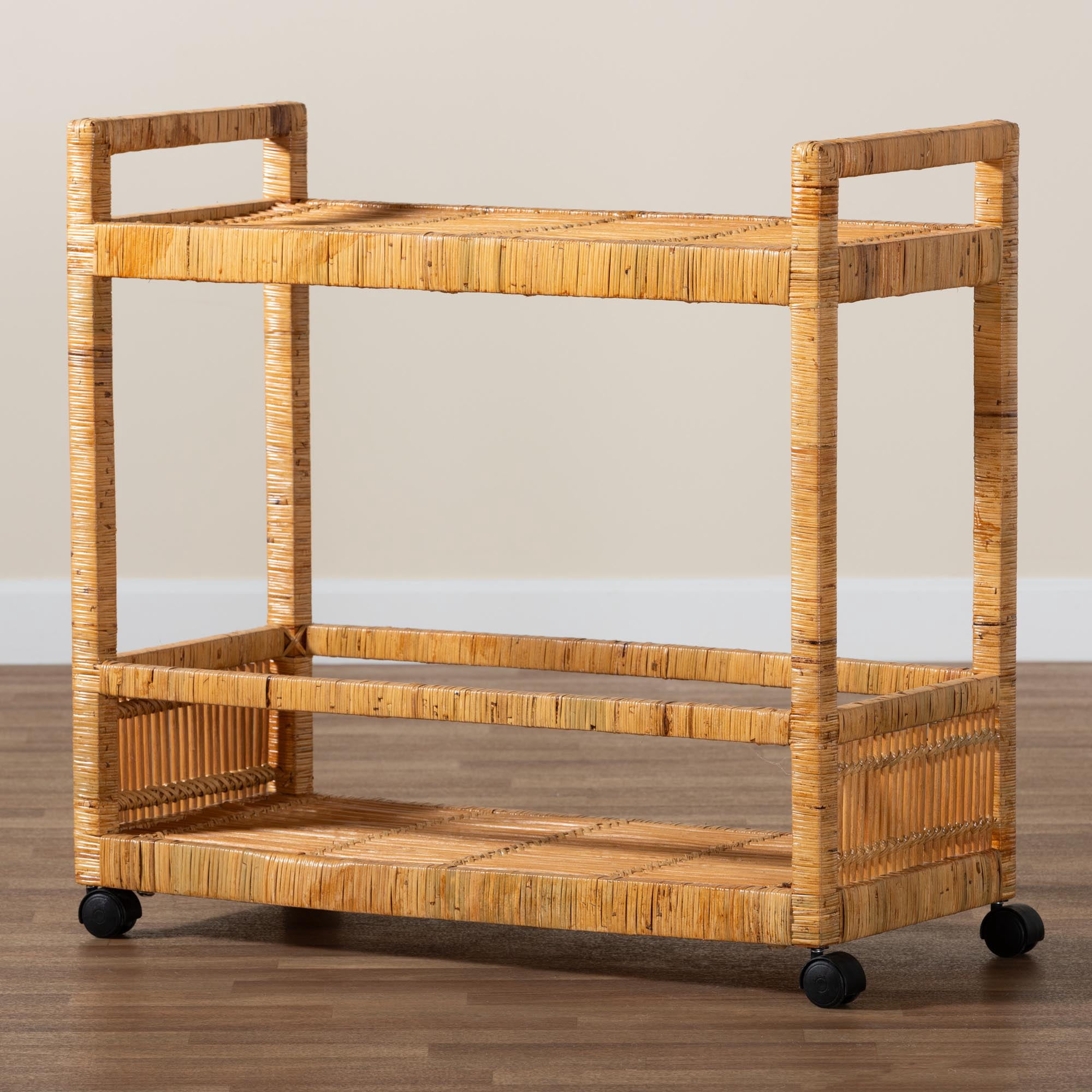 bali & pari Genet Rattan BOHO Kitchen Cart, Natural Brown