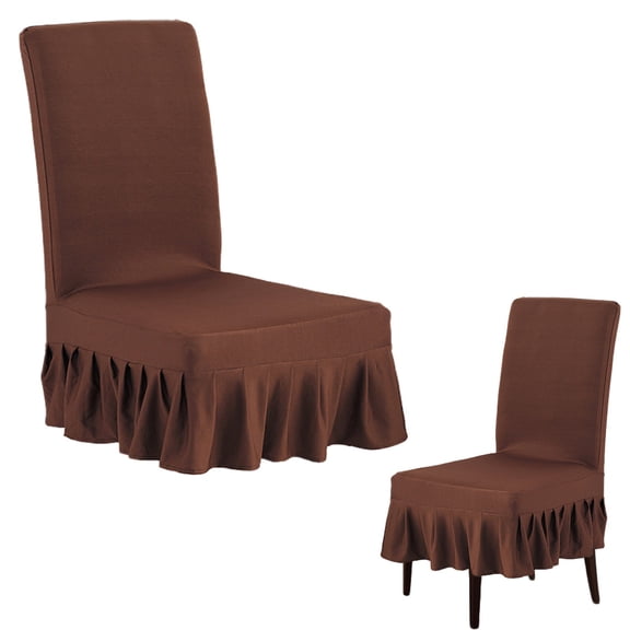 Goowood Dark Brown Dining Chair Covers Washable Stretch Chair Slipcovers with Skirt Removable Seat Protector for Home Hotel 1 Pc
