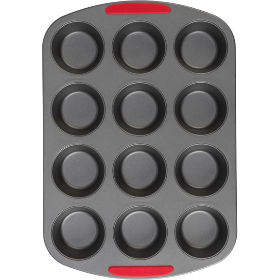 GoodCook MegaGrip 12-Cup Muffin Pan with Silicone Grip Handles for Cupcakes Scratch-Resistant Nonstick, 15.5x10.5-inch,