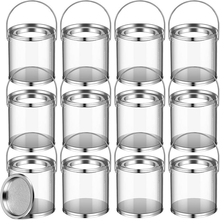 12 Pack Paint Cans Clear Plastic Paint Cans 3 x 3 Inches Mini Empty Bucket  with Lids Small Transparent Paint Containers for Art Crafts Candy DIY