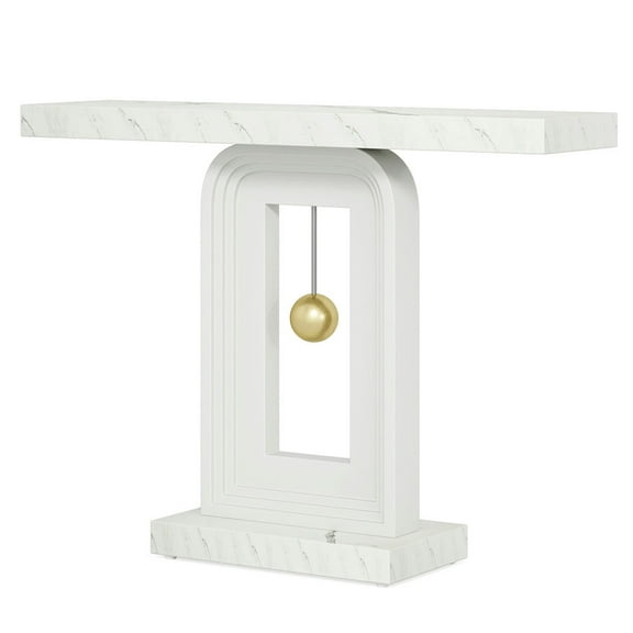 Spaco 39.4" Console Table, Modern Sofa Entryway Table with Gold Decor, Console Table for Indoor as Home, Living Room, Faux Marble White