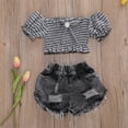 thumbnail image 1 of 2Pcs Mignon Bébé Enfants Filles Tops Plaid Shorts Denim Pantalons Vêtements, 1 of 5