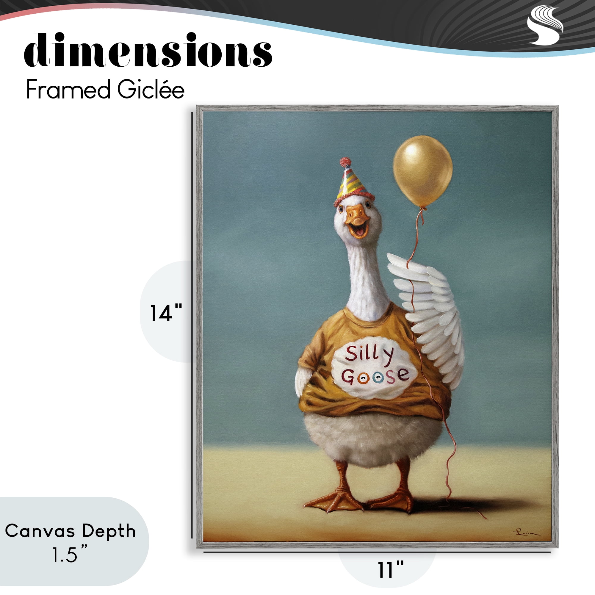 Stupell Industries Silly Goose with Balloon Gray Framed Giclee Art, design by Lucia Heffernan