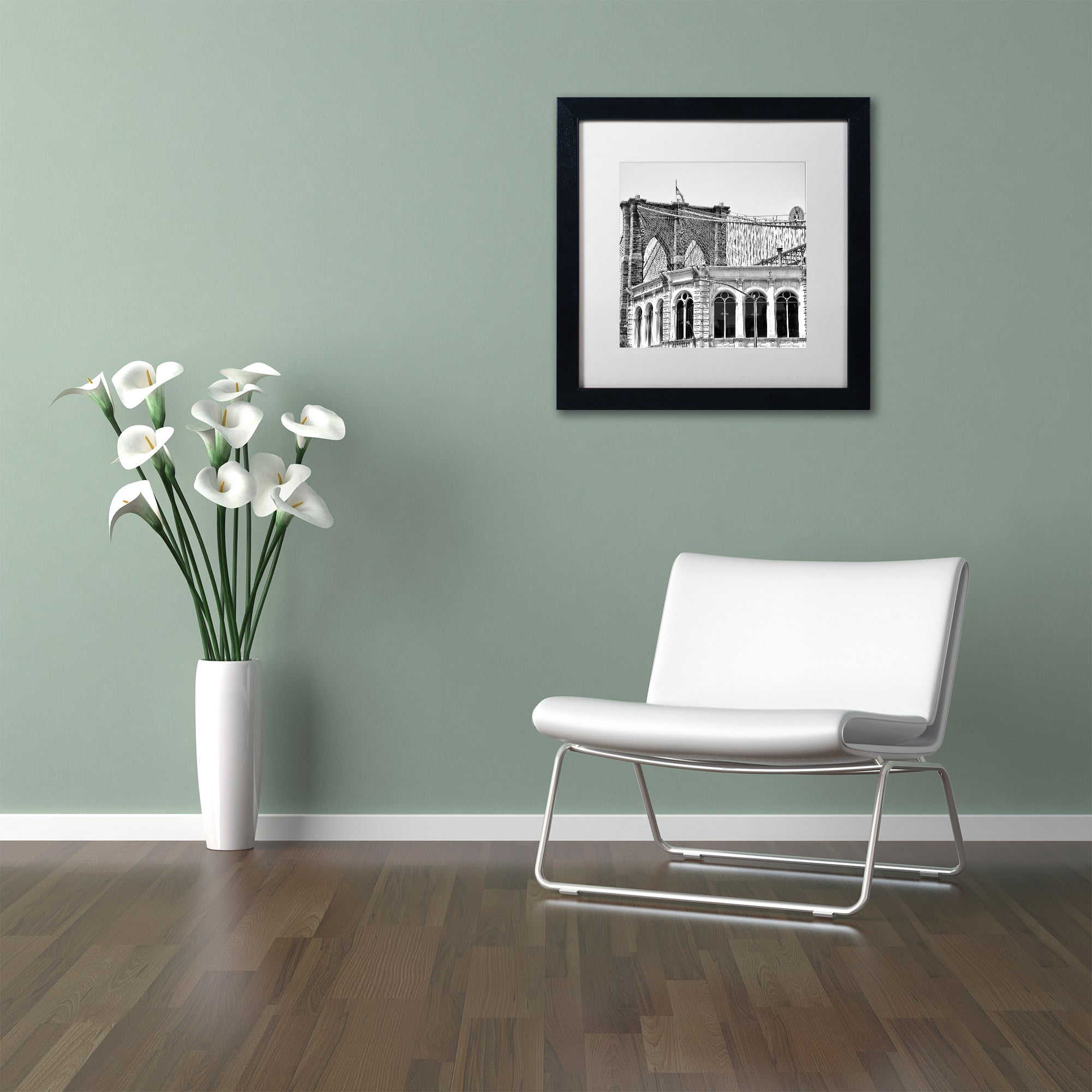 Trademark Fine Art "Brooklyn Bridge 1" Canvas Art by CATeyes, White Matte, Black Frame