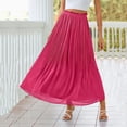 thumbnail image 6 of Womens Fashion Casual Beach Flowy Solid Midi Skirt Pleated High Waist Elastic Waist Lightweight A Line Long Skirt, 6 of 6