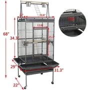 HomGarden 68-inch 2in1 Large Iron Bird Cage Play Top W/Rolling Stand for Small Medium Parrot Pet Black