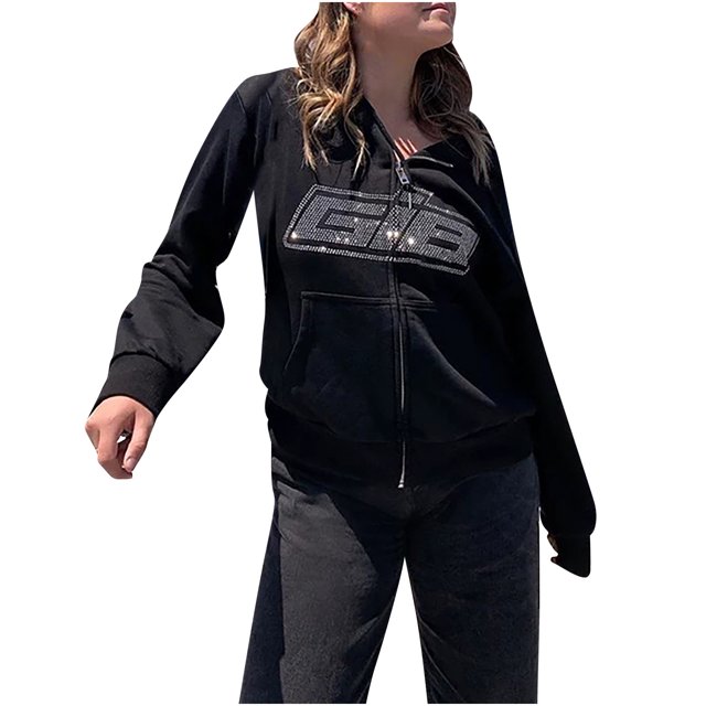 Chaquetas Para Mujer Otoño Moda Gótica Oscura Suelta Estampado Casual Manga Completa Tops Abrigo Con Capucha Odeerbi ODB122027