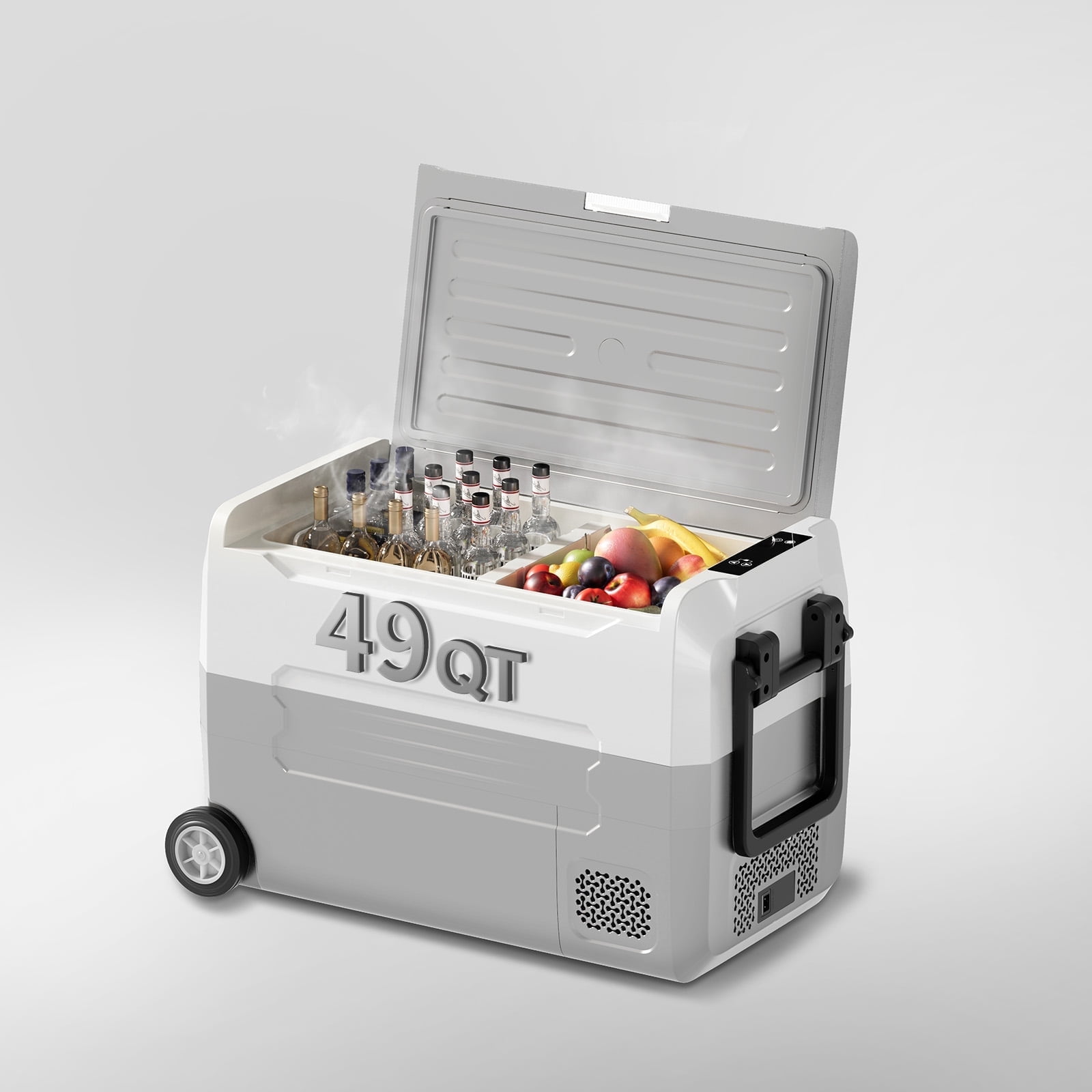 TABU 49QT(45L) Electric Cooler,12V Portable Car Refrigerator with Dual Zone,Independent Temperature Control,Grey&White