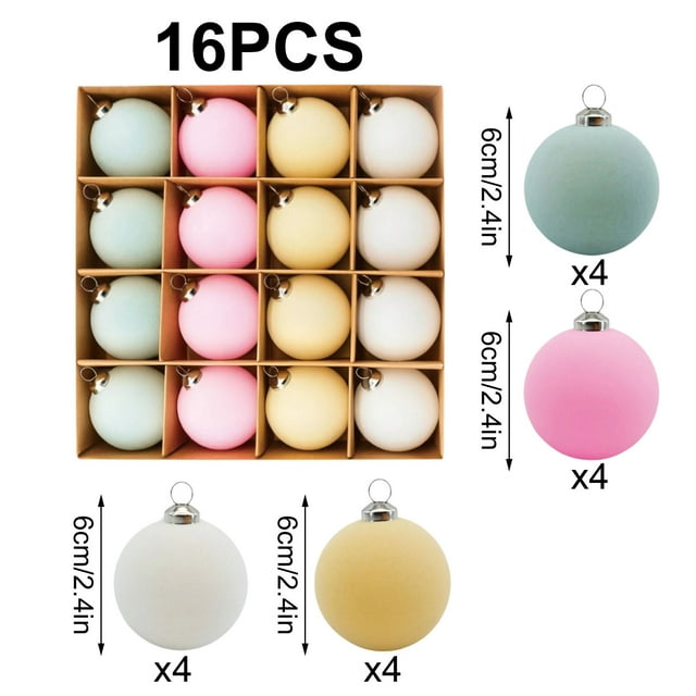 Bolas decorativas navideñas, 16 piezas de bolas navideñas de terciopelo, adornos flocados para árbol de Navidad, bolas de plástico, adornos colgantes decorativos de Navidad, decoración para árbol de N